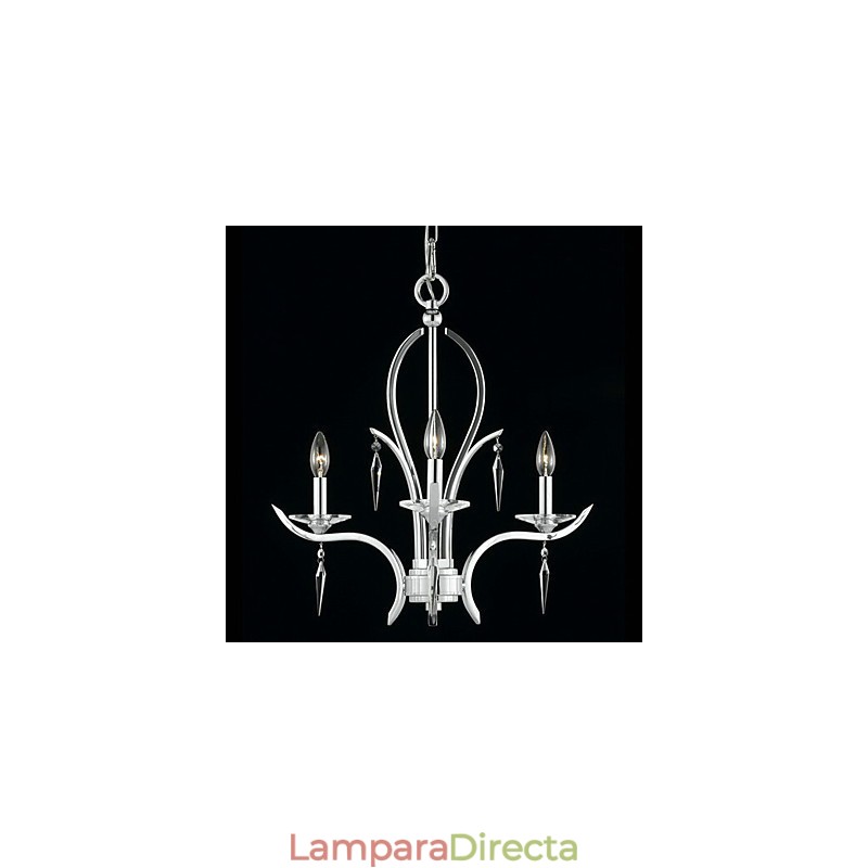 Candelabro de cristal con 3 luces en color morado.