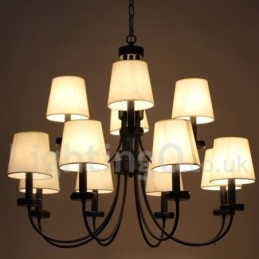 Lámpara de araña estilo vela negra de 12 luces, estilo retro contemporáneo y dos niveles