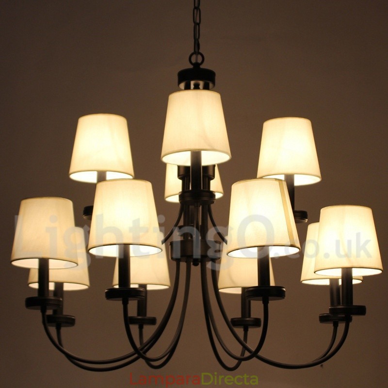 Lámpara de araña estilo vela negra de 12 luces, estilo retro contemporáneo y dos niveles