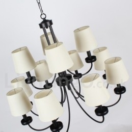 Lámpara de araña estilo vela negra de 12 luces, estilo retro contemporáneo y dos niveles