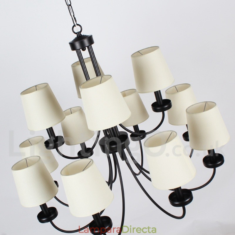 Lámpara de araña estilo vela negra de 12 luces, estilo retro contemporáneo y dos niveles