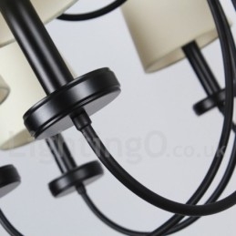 Lámpara de araña estilo vela negra de 12 luces, estilo retro contemporáneo y dos niveles