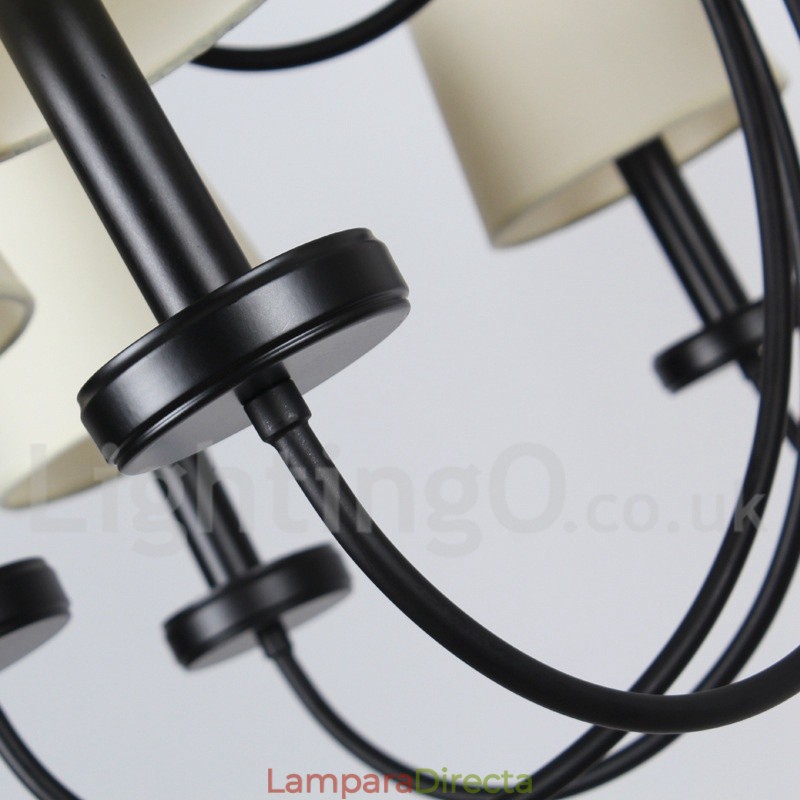 Lámpara de araña estilo vela negra de 12 luces, estilo retro contemporáneo y dos niveles