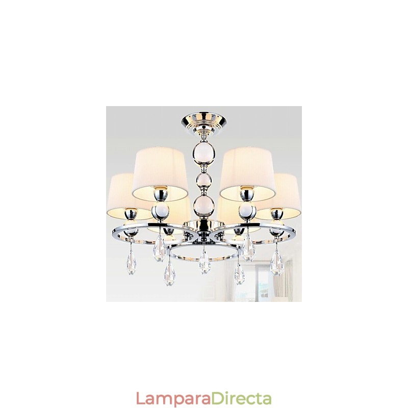 Lámpara de araña moderna contemporánea de metal cromado y cristal