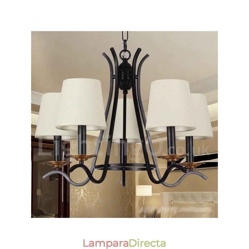 Lámpara de araña contemporánea retro de 5 luces en color negro