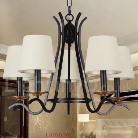 Lámpara de araña contemporánea retro de 5 luces en color negro Lámpara de araña contemporánea retro de 5 luces en color negro
