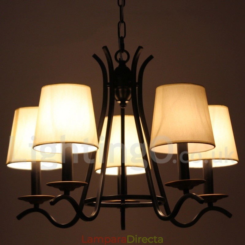 Lámpara de araña contemporánea retro de 5 luces en color negro