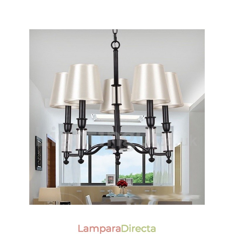 Lámpara de araña grande de 5 luces, estilo retro contemporáneo, estilo vela, de dos niveles y color negro