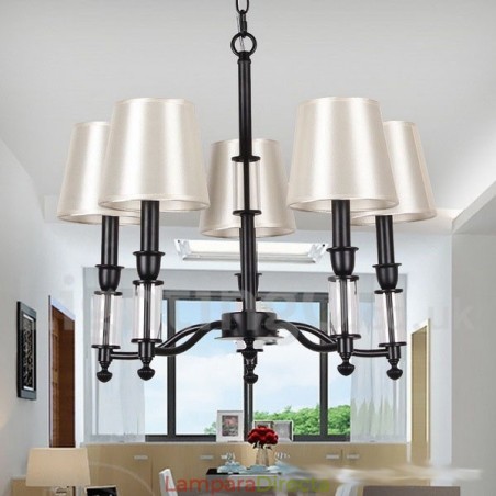 Lámpara de araña grande de 5 luces, estilo retro contemporáneo, estilo vela, de dos niveles y color negro Lámpara de araña grande de 5 luces, estilo retro contemporáneo, estilo vela, de dos niveles y color negro