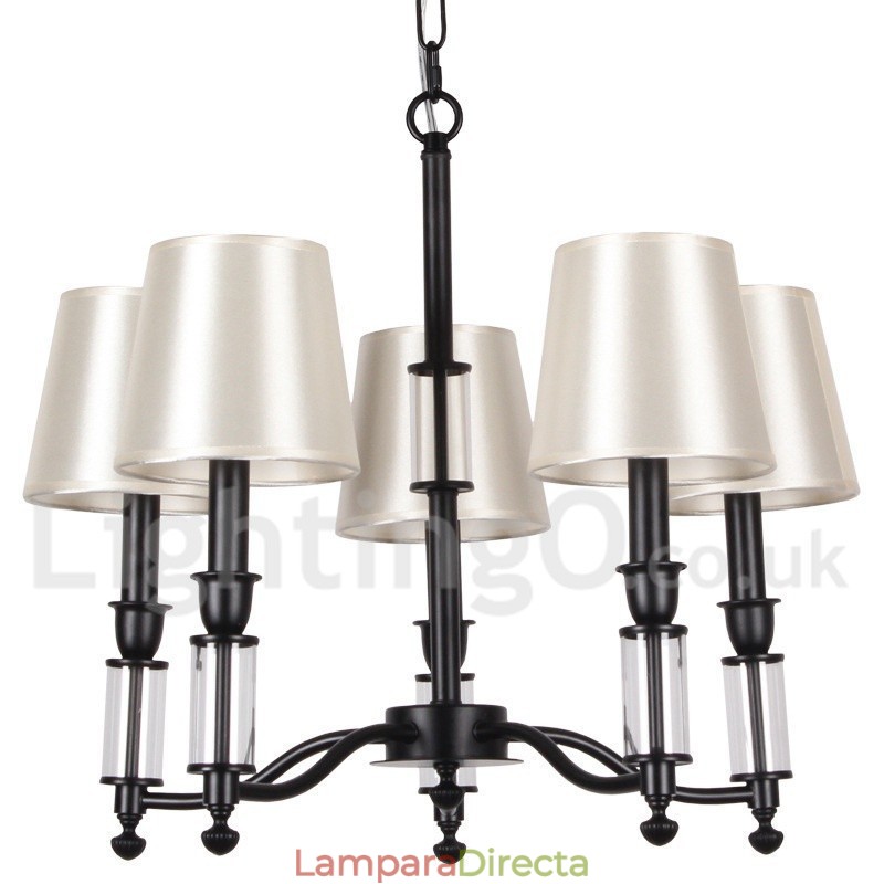 Lámpara de araña grande de 5 luces, estilo retro contemporáneo, estilo vela, de dos niveles y color negro