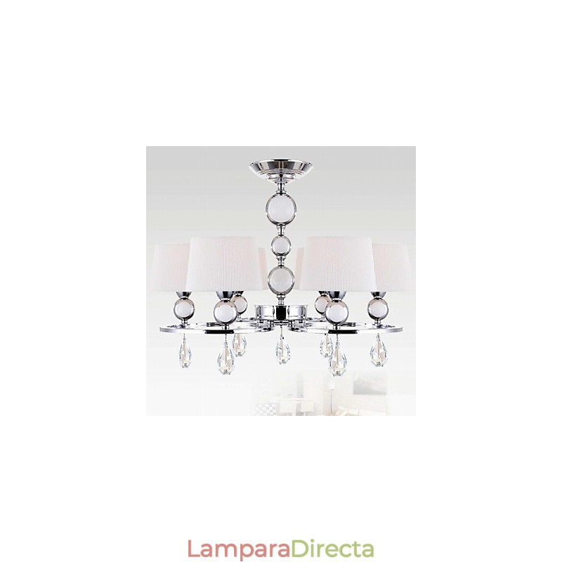 Lámpara de araña moderna contemporánea de metal cromado y cristal