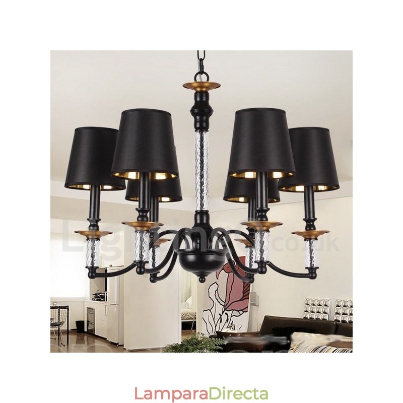 Lámpara de araña estilo vela retro negra de 6 luces