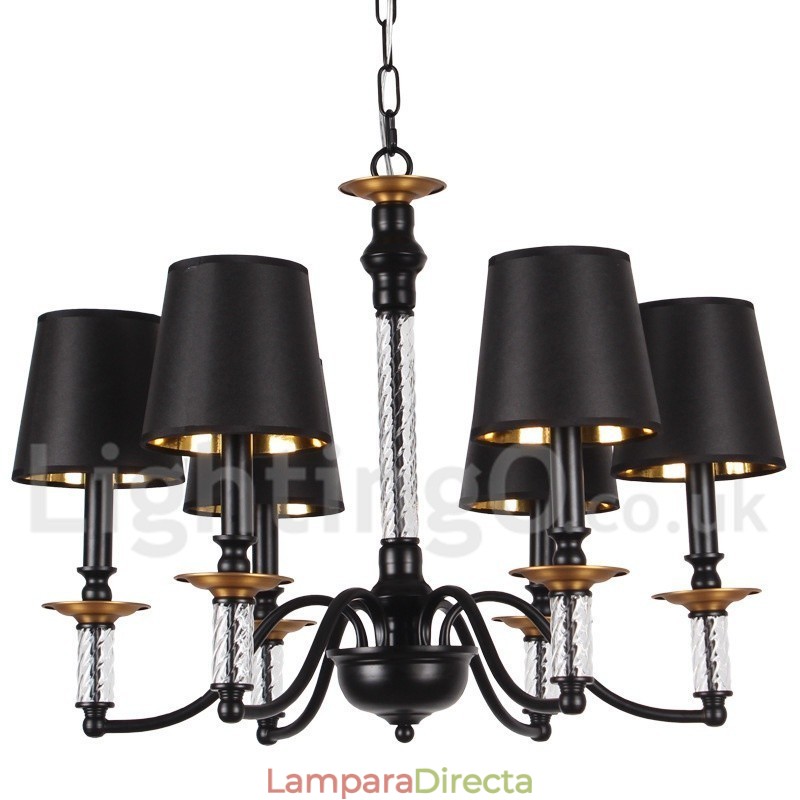 Lámpara de araña estilo vela retro negra de 6 luces