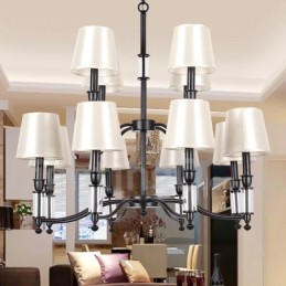 Lámpara de araña grande de 12 luces, estilo retro contemporáneo, estilo vela, de dos niveles y color negro