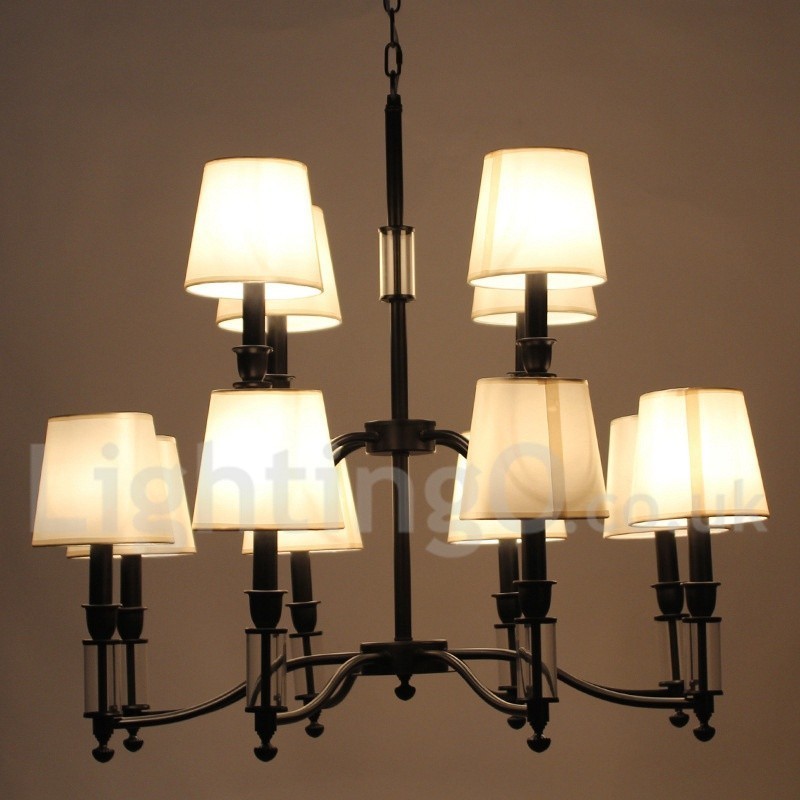 Lámpara de araña grande de 12 luces, estilo retro contemporáneo, estilo vela, de dos niveles y color negro