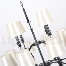 Lámpara de araña grande de 12 luces, estilo retro contemporáneo, estilo vela, de dos niveles y color negro