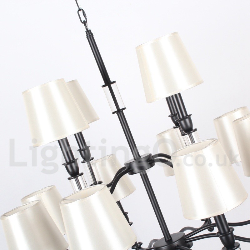 Lámpara de araña grande de 12 luces, estilo retro contemporáneo, estilo vela, de dos niveles y color negro