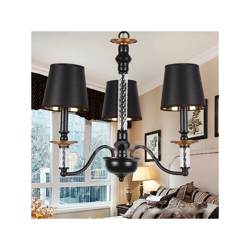 Lámpara de araña estilo vela retro negra de 3 luces