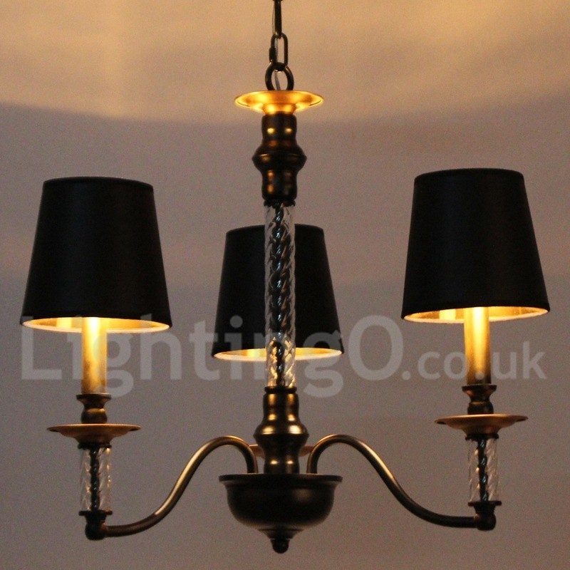 Lámpara de araña estilo vela retro negra de 3 luces