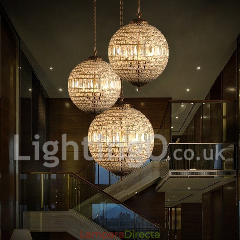 Lámpara colgante de techo de cristal K9 moderna con forma de globo, lámpara de araña para interiores, lámparas de tambor, accesorios de iluminación