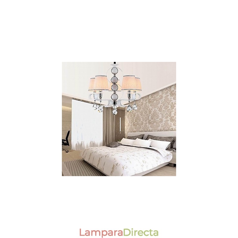 Lámpara de araña de tela de 5 luces de alta calidad con anillo de plata y jade blanco
