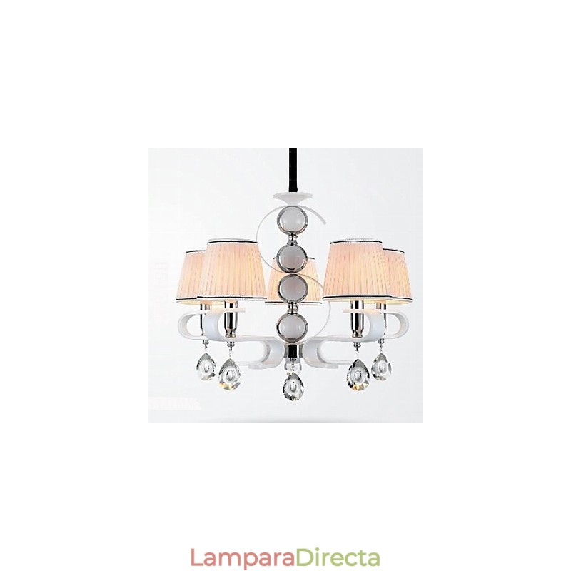 Lámpara de araña de tela de 5 luces de alta calidad con anillo de plata y jade blanco