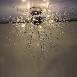 Lámpara de araña moderna de metal cromado con forma de globo de cristal