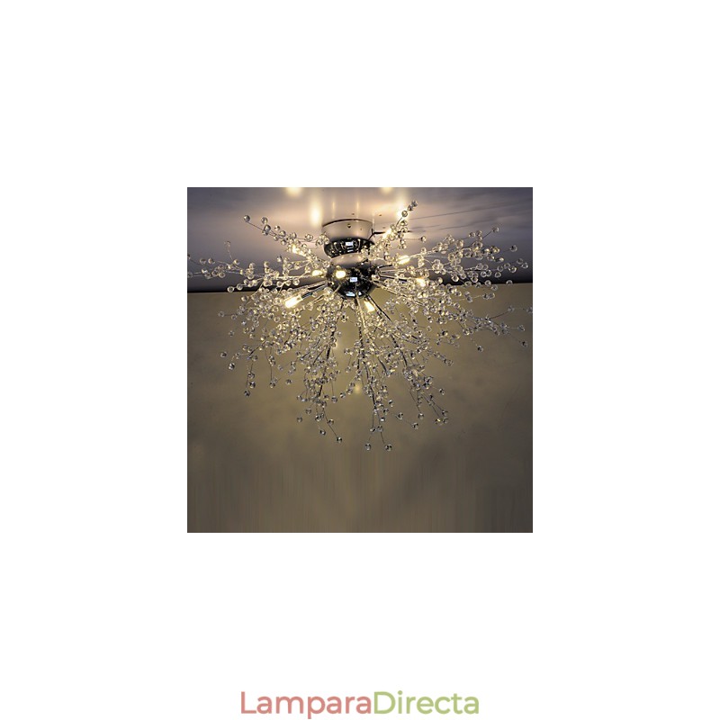 Lámpara de araña moderna de metal cromado con forma de globo de cristal