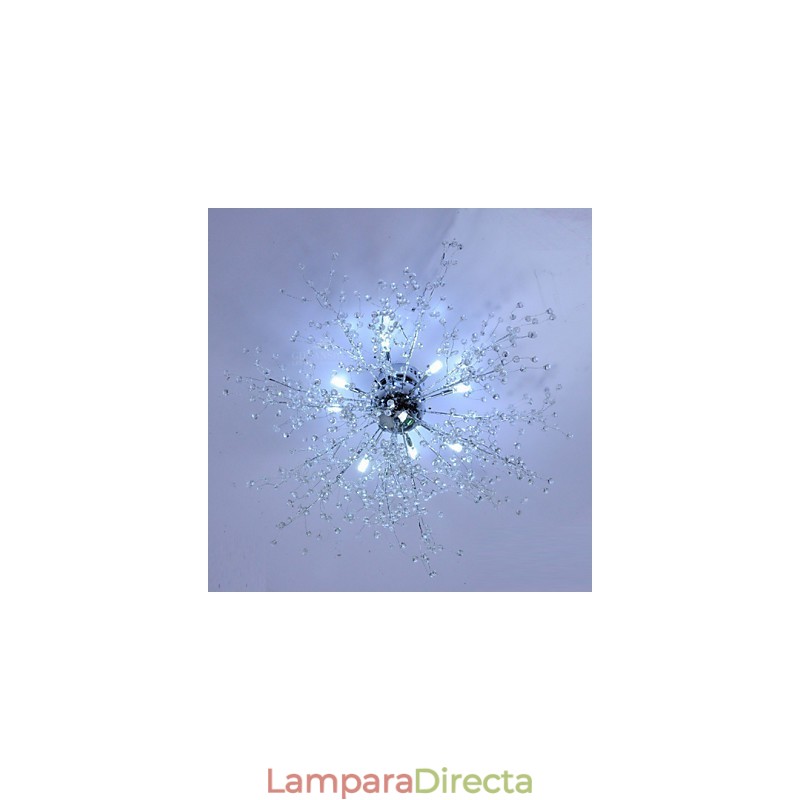 Lámpara de araña moderna de metal cromado con forma de globo de cristal