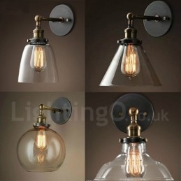 Aplique de pared rústico para dormitorio de 1 luz con pantalla de vidrio