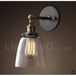 Aplique de pared rústico para dormitorio de 1 luz con pantalla de vidrio