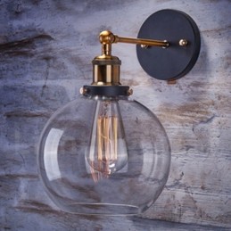 Aplique de pared rústico para dormitorio de 1 luz con pantalla de vidrio