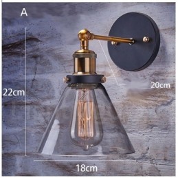 Aplique de pared rústico para dormitorio de 1 luz con pantalla de vidrio