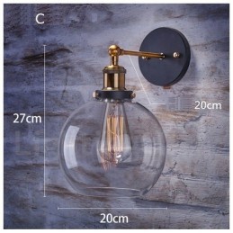 Aplique de pared rústico para dormitorio de 1 luz con pantalla de vidrio