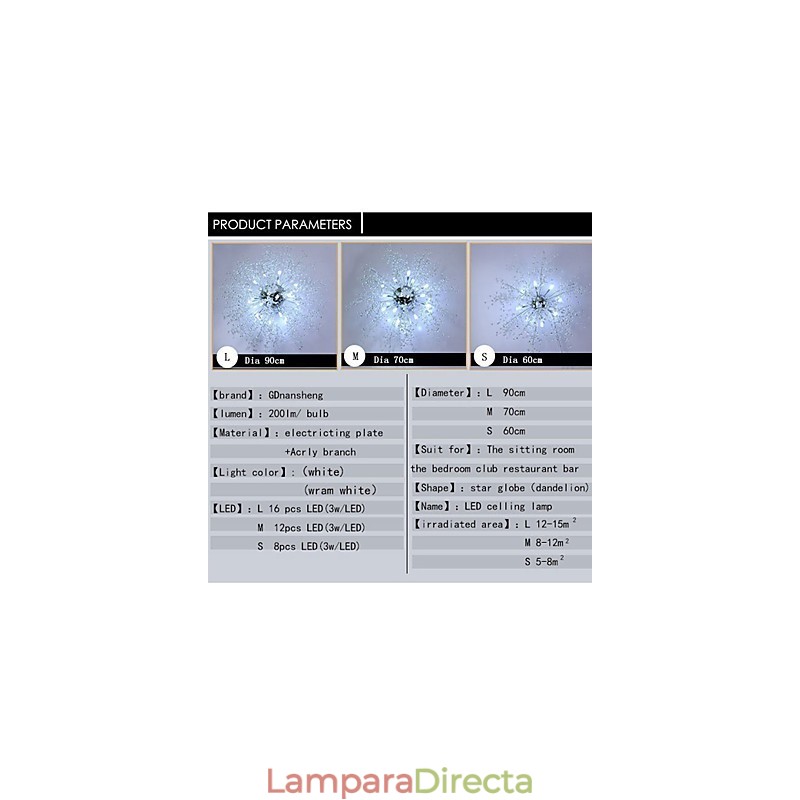 Lámpara de araña moderna de metal cromado con forma de globo de cristal