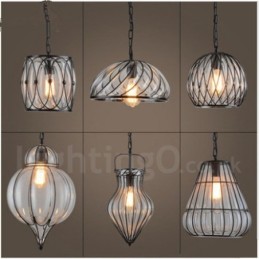 Lámpara colgante estilo loft de cristal estilo cafetería vintage de 1 luz