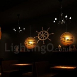 Lámpara colgante vintage moderna y contemporánea con pantalla de cristal y diseño de baloncesto de 1 luz