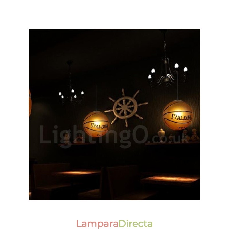 Lámpara colgante vintage moderna y contemporánea con pantalla de cristal y diseño de baloncesto de 1 luz