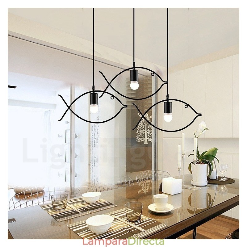 Lámpara colgante rústica estilo retro con forma de pez y pantalla de acero, de 1 luz