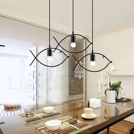 Lámpara colgante rústica estilo retro con forma de pez y pantalla de acero, de 1 luz Lámpara colgante rústica estilo retro con forma de pez y pantalla de acero, de 1 luz