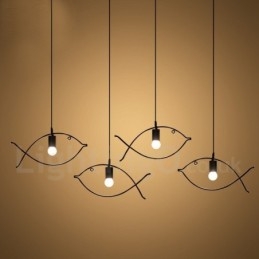 Lámpara colgante rústica estilo retro con forma de pez y pantalla de acero, de 1 luz