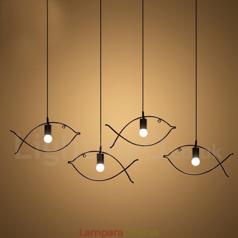 Lámpara colgante rústica estilo retro con forma de pez y pantalla de acero, de 1 luz