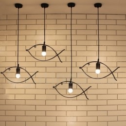 Lámpara colgante rústica estilo retro con forma de pez y pantalla de acero, de 1 luz