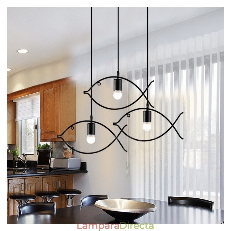 Lámpara colgante rústica estilo retro con forma de pez y pantalla de acero, de 1 luz