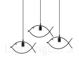 Lámpara colgante rústica estilo retro con forma de pez y pantalla de acero, de 1 luz