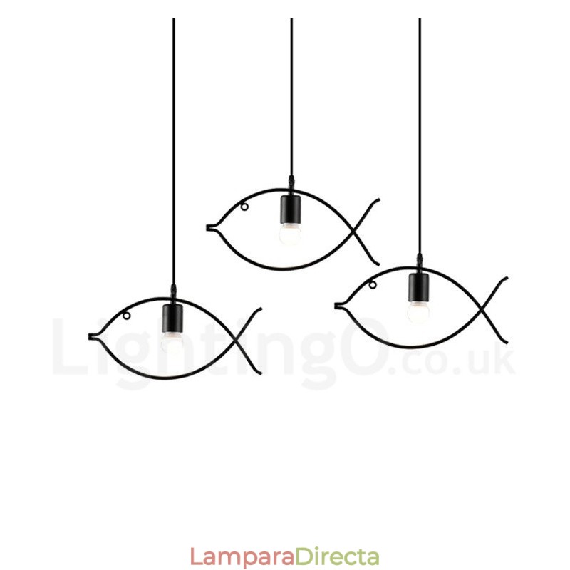 Lámpara colgante rústica estilo retro con forma de pez y pantalla de acero, de 1 luz