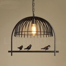 Lámpara colgante estilo jaula de pájaros estilo rústico retro de 1 luz con pantalla de acero