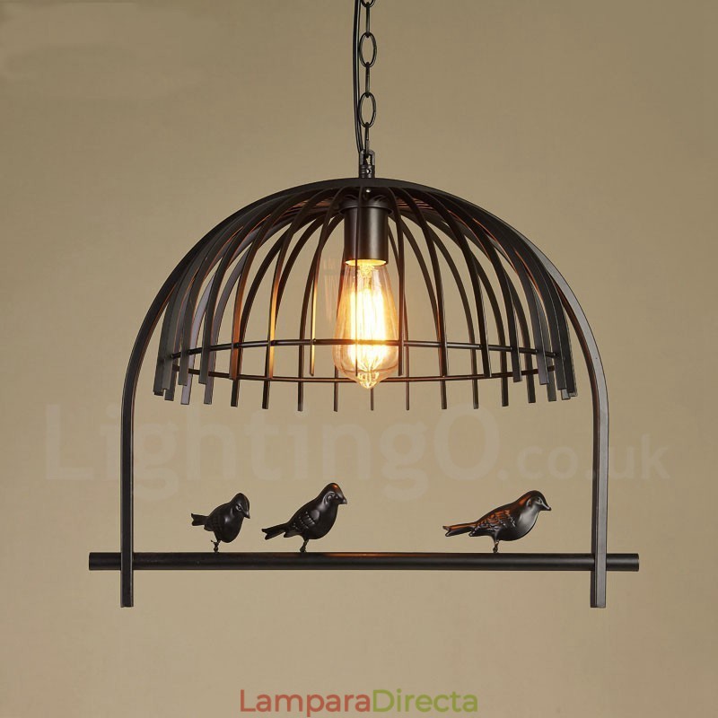 Lámpara colgante estilo jaula de pájaros estilo rústico retro de 1 luz con pantalla de acero
