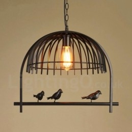 Lámpara colgante estilo jaula de pájaros estilo rústico retro de 1 luz con pantalla de acero