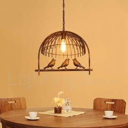 Lámpara colgante estilo jaula de pájaros estilo rústico retro de 1 luz con pantalla de acero